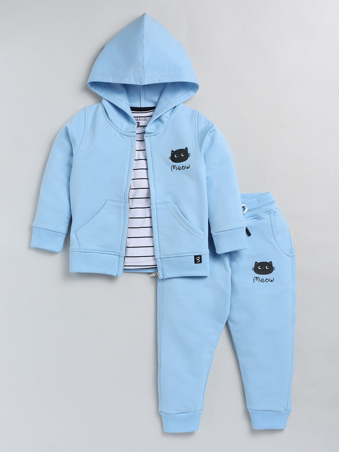 

Ginie Girls Pure Cotton T-shirt with Trousers & Sweatshirt, Blue