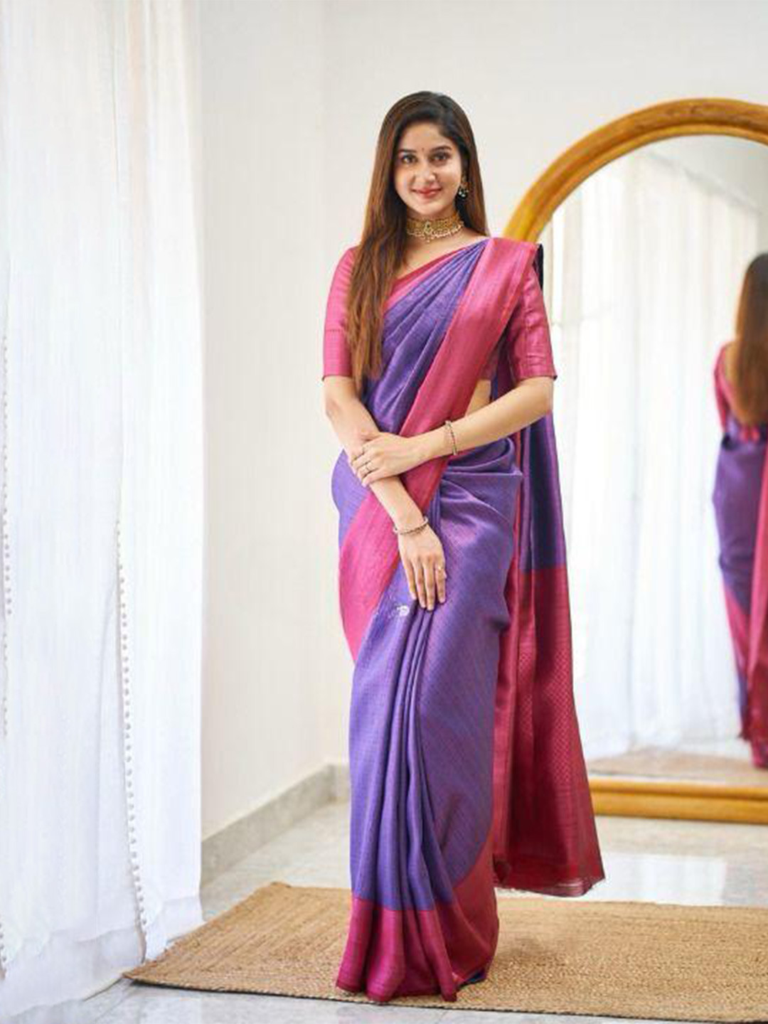 

bansari textiles Pure Silk Designer Banarasi Saree, Purple