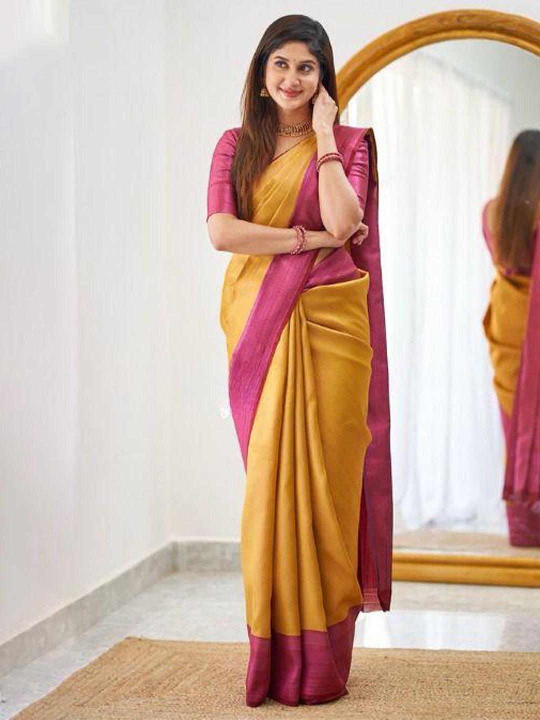 

bansari textiles Pure Silk Designer Banarasi Saree, Yellow