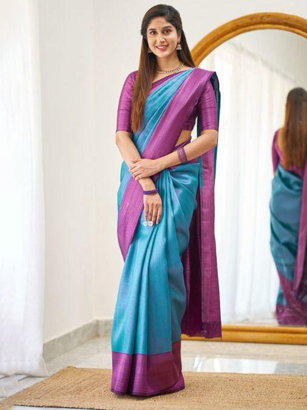 

bansari textiles Pure Silk Designer Banarasi Saree, Sea green