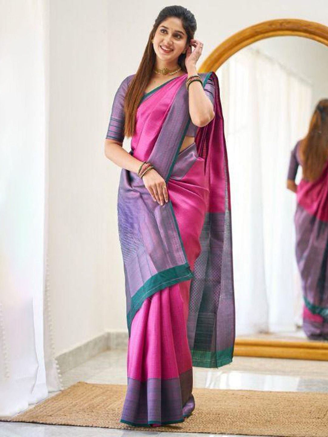 

bansari textiles Pure Silk Designer Banarasi Saree, Pink