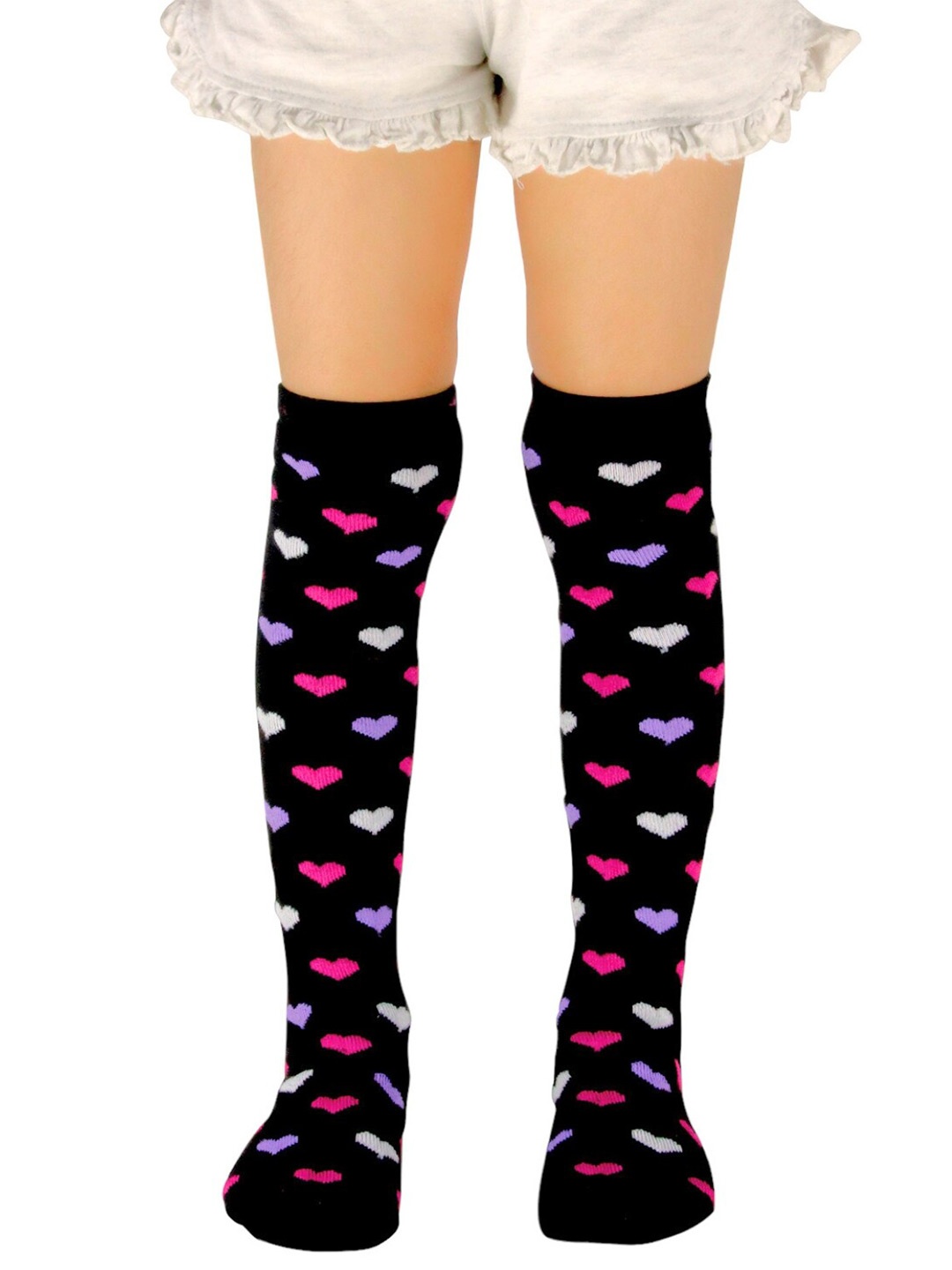 

BAESD Kids Heart-Patterned Knee-Length Socks, Black