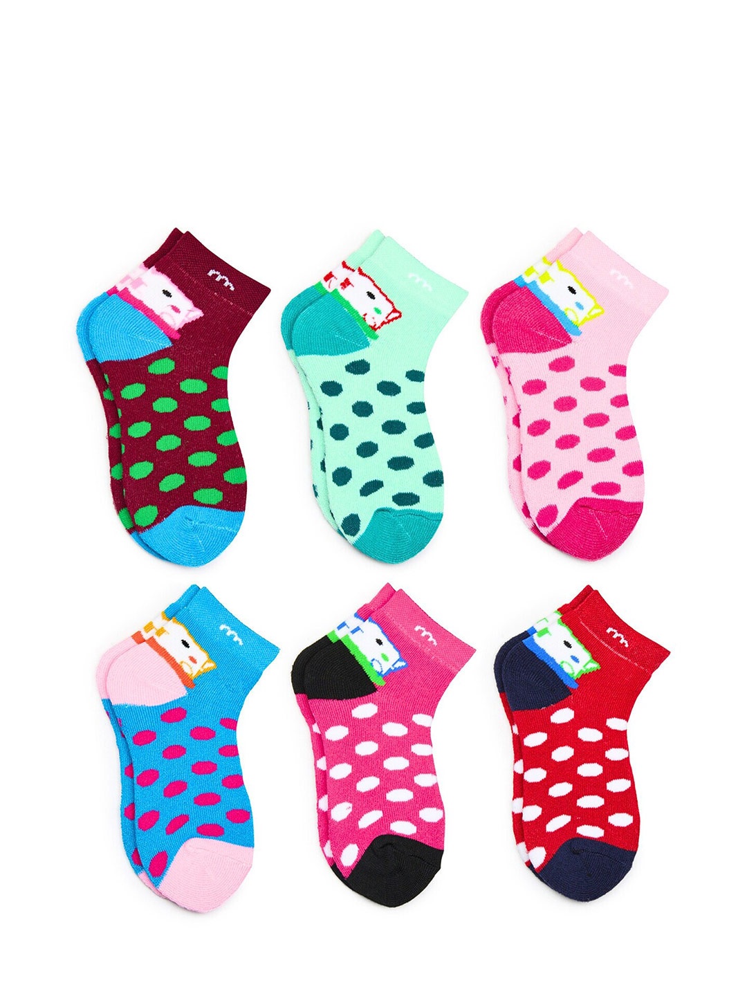 

BAESD Kids Pack Of 6 Polka Dot-Patterned Stretchable Ankle-Length Socks, Brown