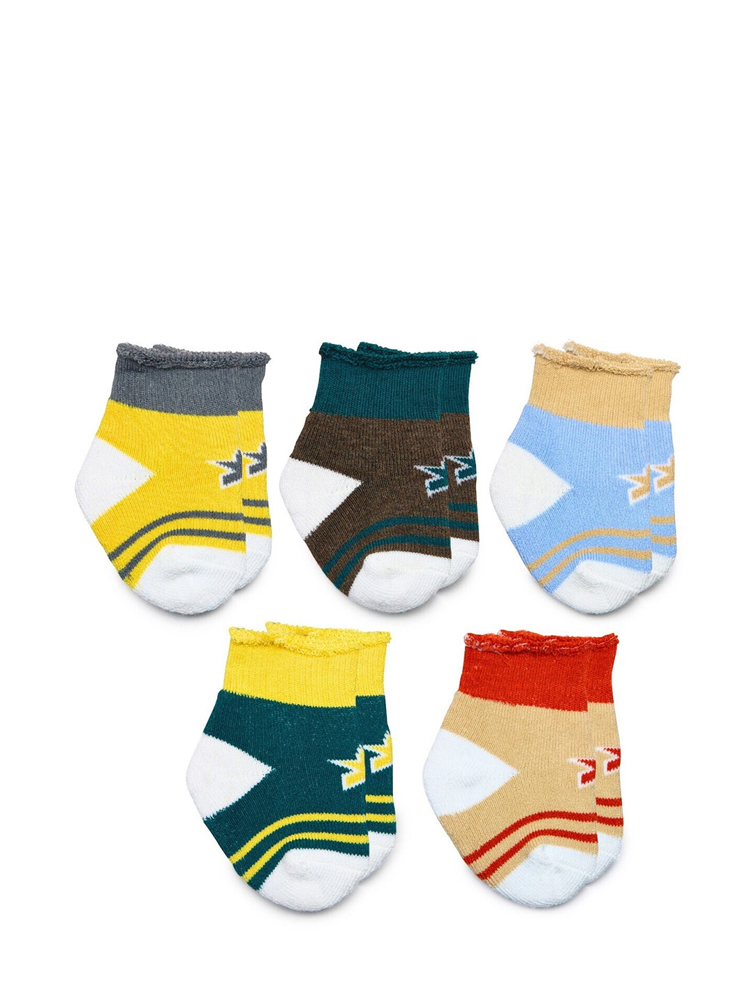 

BAESD Infants Pack of 5 Patterned Stretchable Cotton Ankle-Length Socks, Yellow
