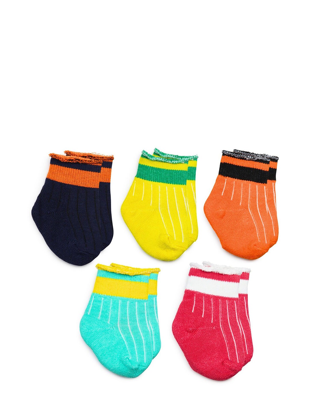 

BAESD Infants Pack Of 5 Striped Cotton Ankle Length Socks, Yellow