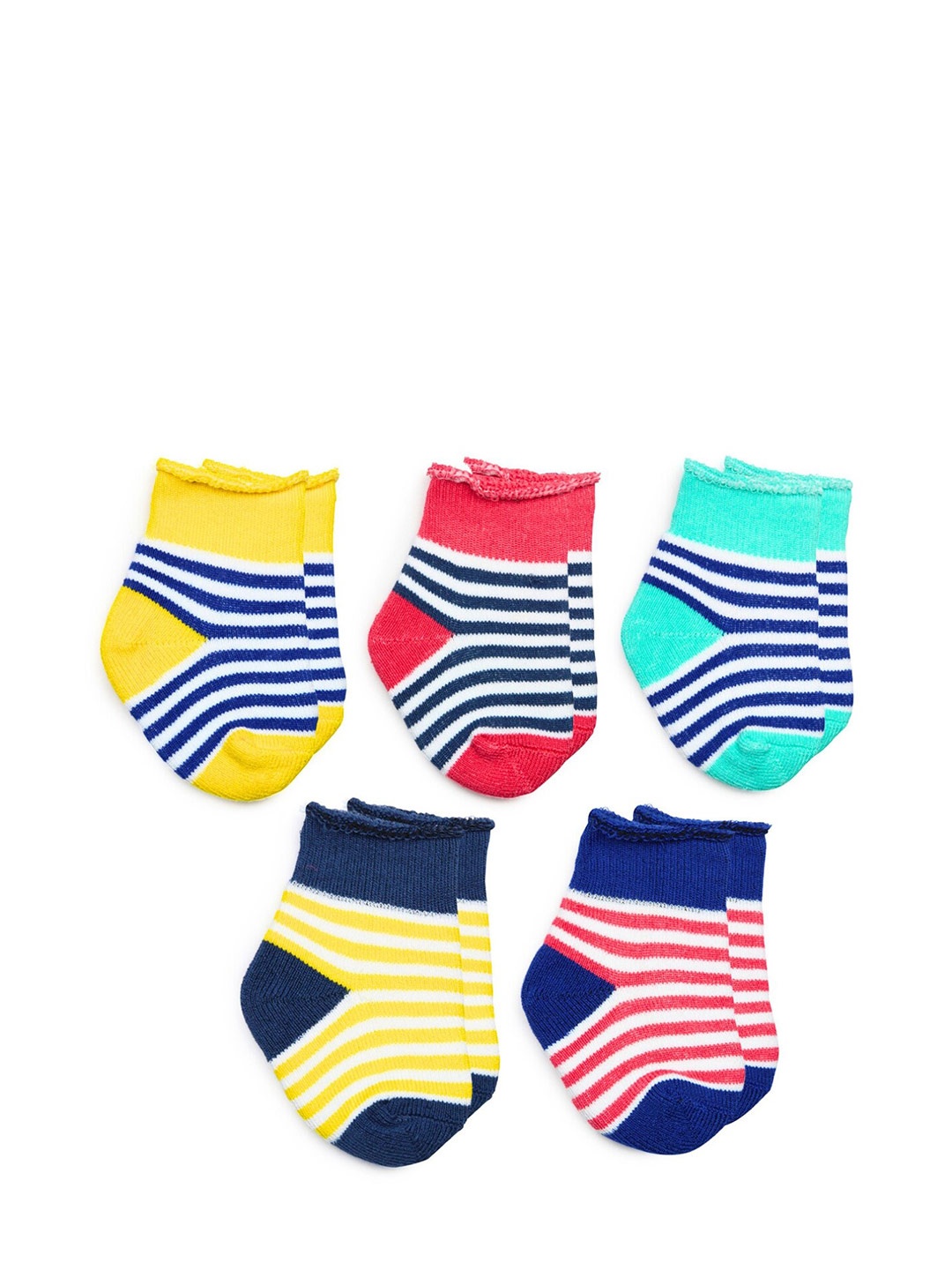 

BAESD Infants Kids Pack Of 5 Striped Cotton Ankle Length Socks, Yellow