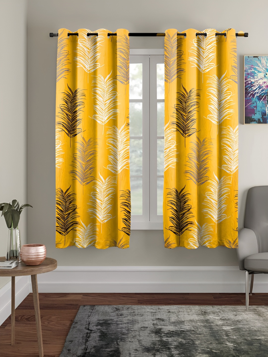 

RRC Yellow & White 2 Pieces Room Darkning Window Curtain