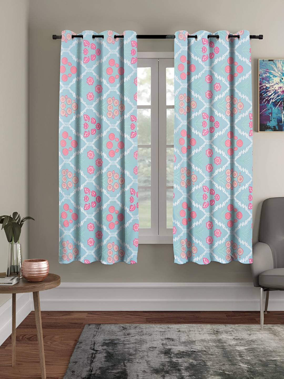 

RRC Blue & Pink 2 Pieces Room Darkning Window Curtain