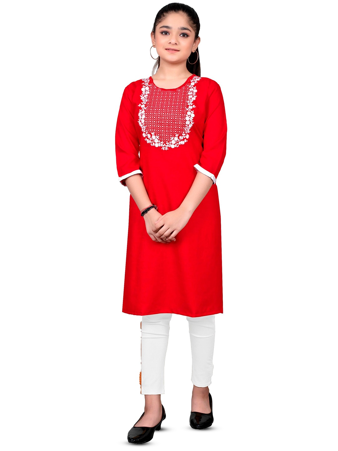 

BAESD Girls Embroidered Straight Kurta, Red