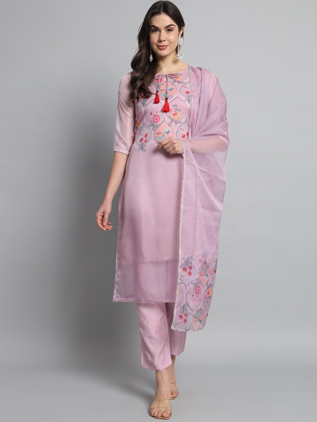 

KALINI Printed Kurta with Trousers & Dupatta, Purple