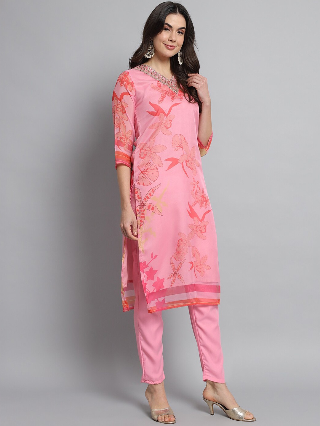 

KALINI Printed Kurta with Trousers & With Dupatta, Peach
