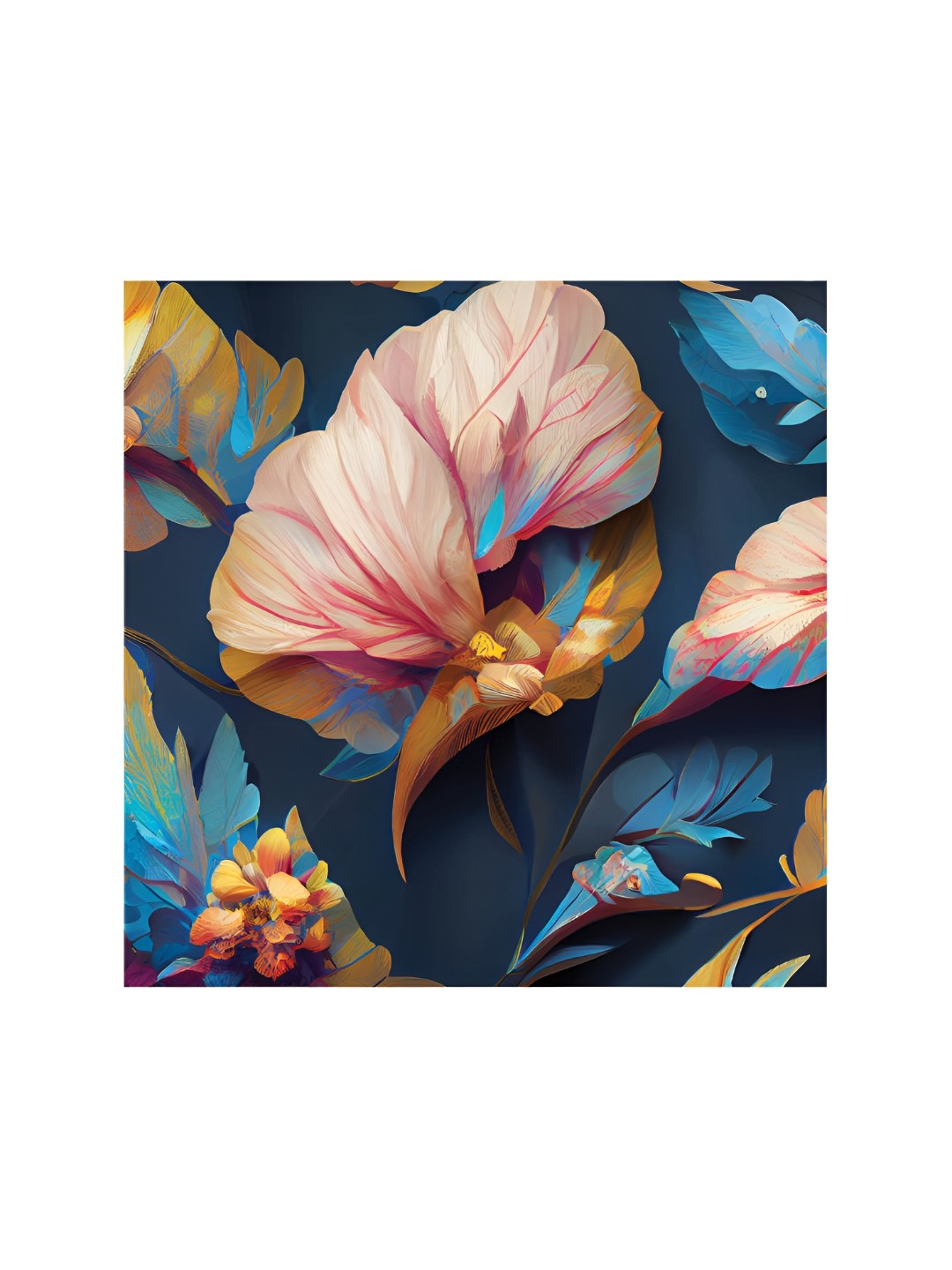 

HOOMDECO Peach & Mustard Floral Printed Canvas Painting Wall Art