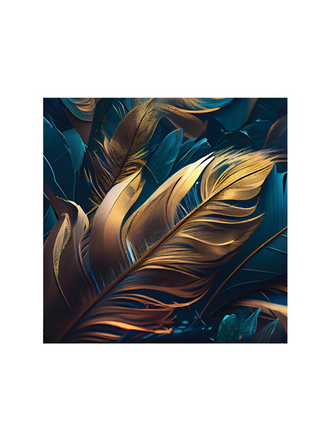 

HOOMDECO Gold Toned & blue Floral Printed Canvas Painting Wall Art