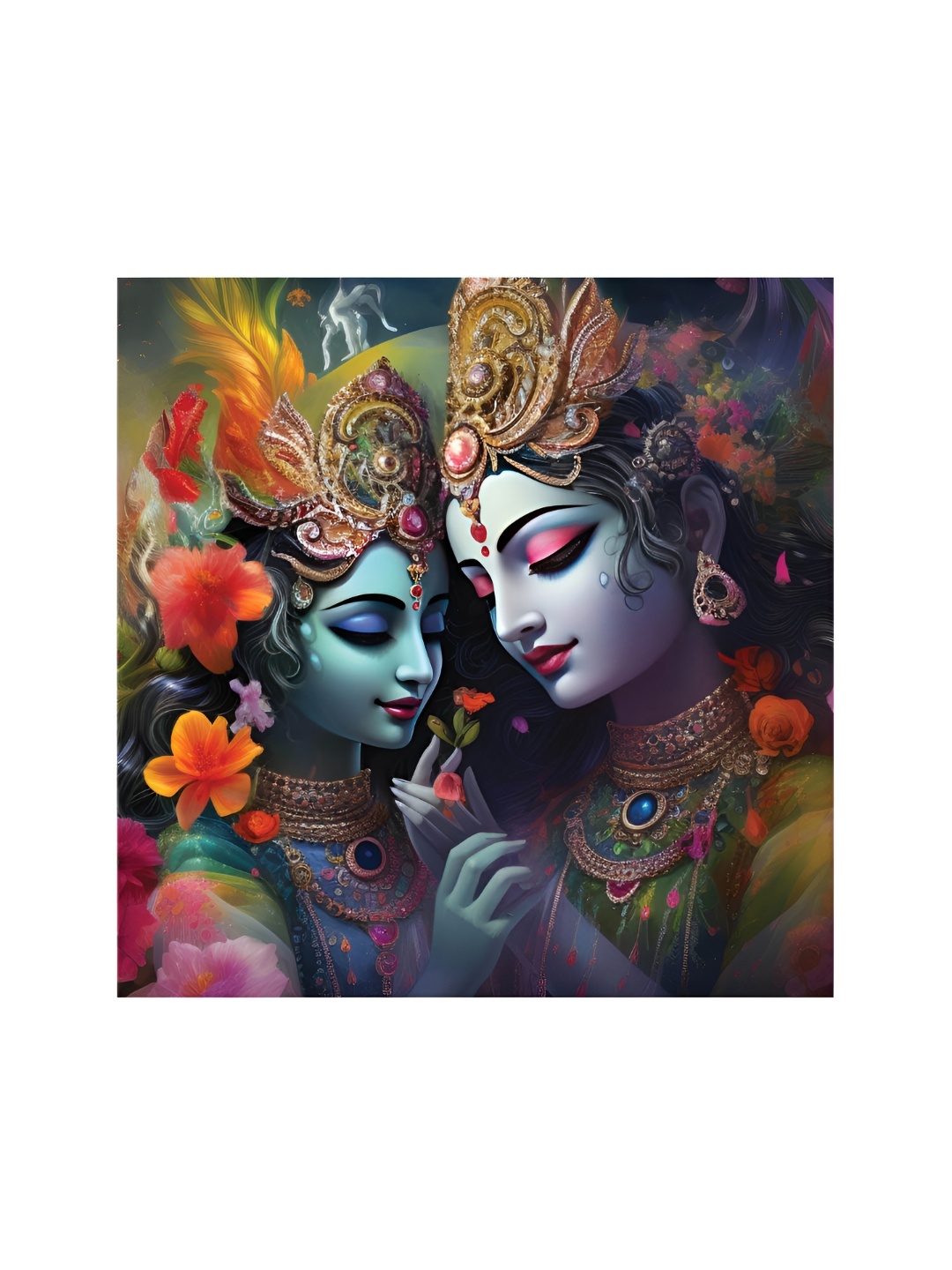 

HOOMDECO Gold Toned & Blue Lord Radha Krishna Canvas Painting Wall Art
