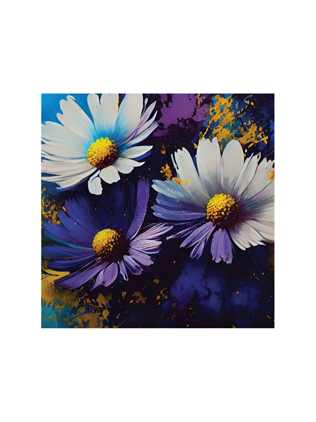 

HOOMDECO Blue & White Floral Printed Canvas Painting Wall Art