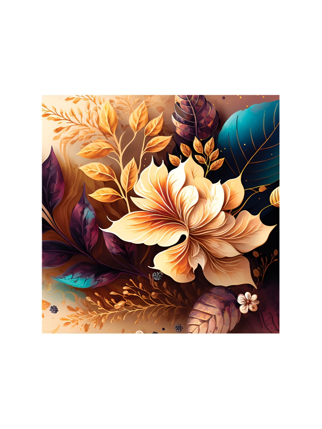 

HOOMDECO Beige & Blue Floral Printed Canvas Painting Wall Art