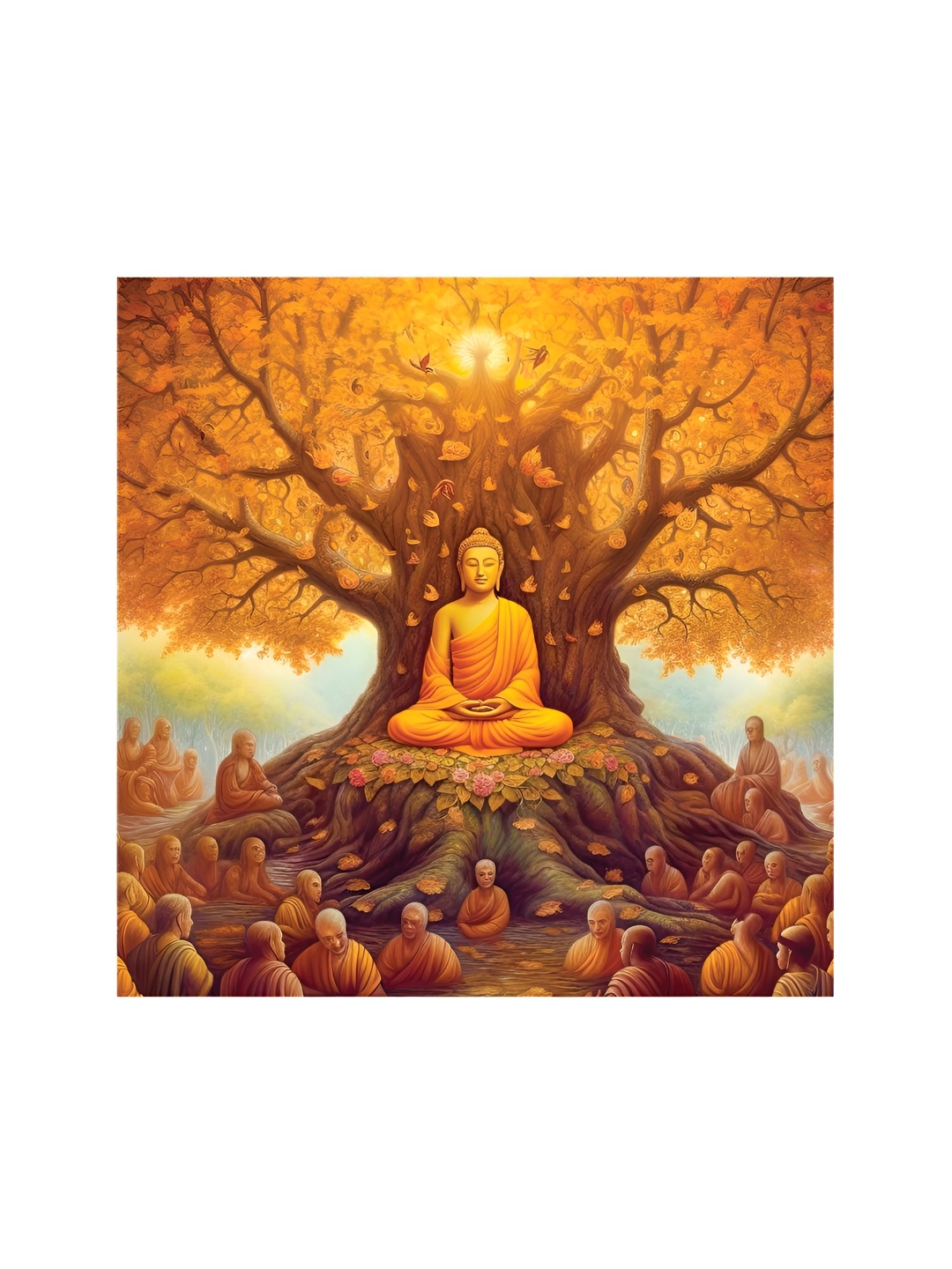 

HOOMDECO Orange & Brown Lord Buddha Canvas Painting Wall Art