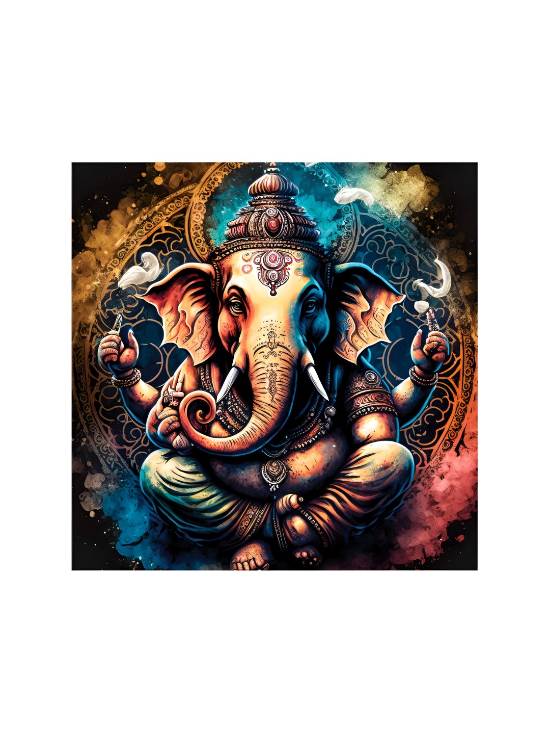 

HOOMDECO Beige & Blue Lord Ganesha Printed Canvas Painting Wall Art