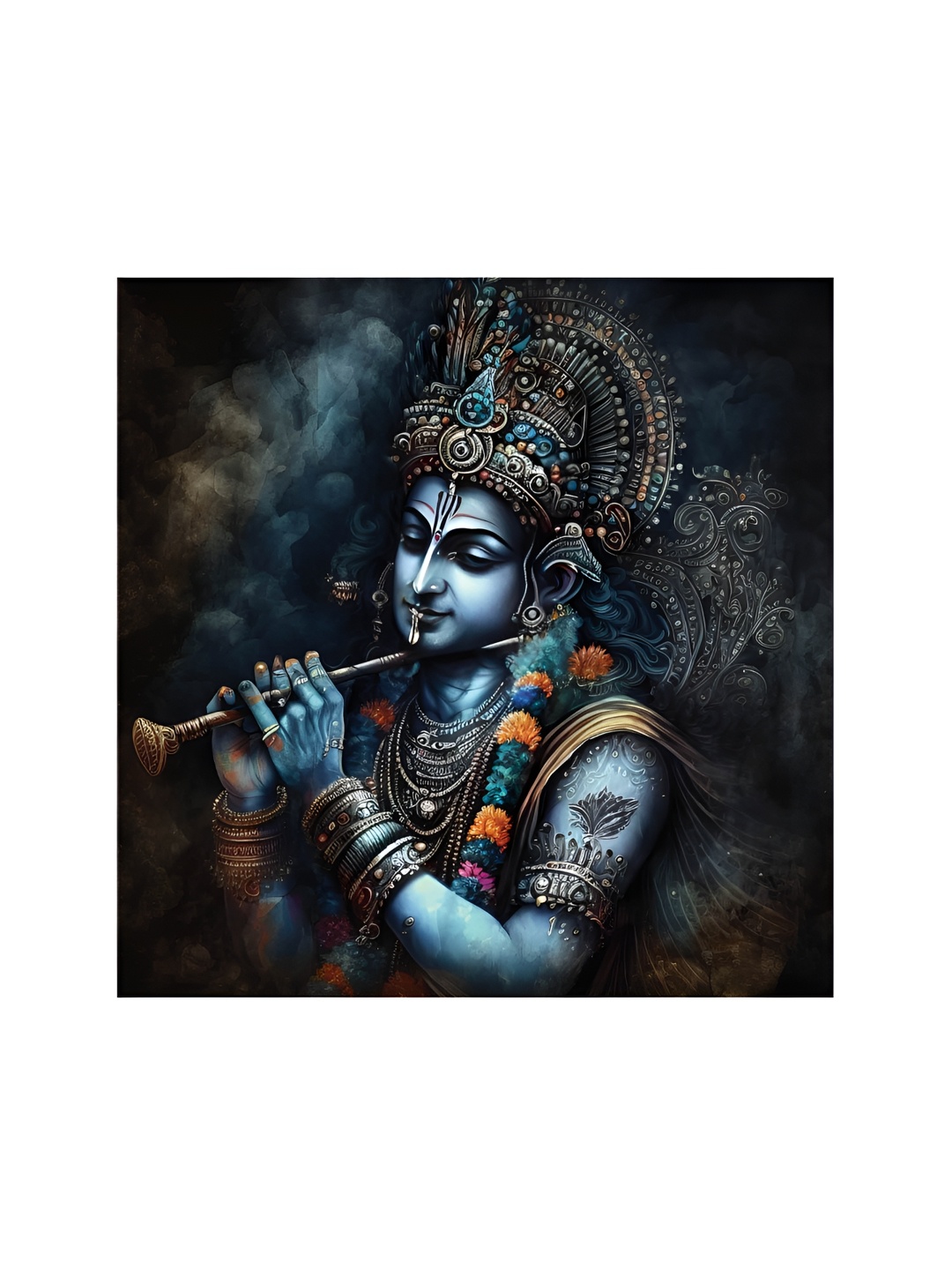

HOOMDECO Blue & Orange Lord Krishna Printed Canvas Painting Wall Art