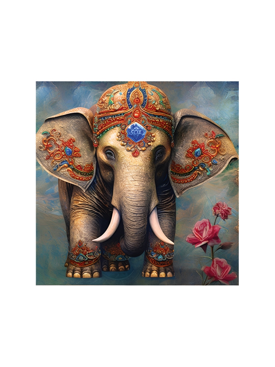 

HOOMDECO Grey & Red Elephant Printed Canvas Painting Wall Art