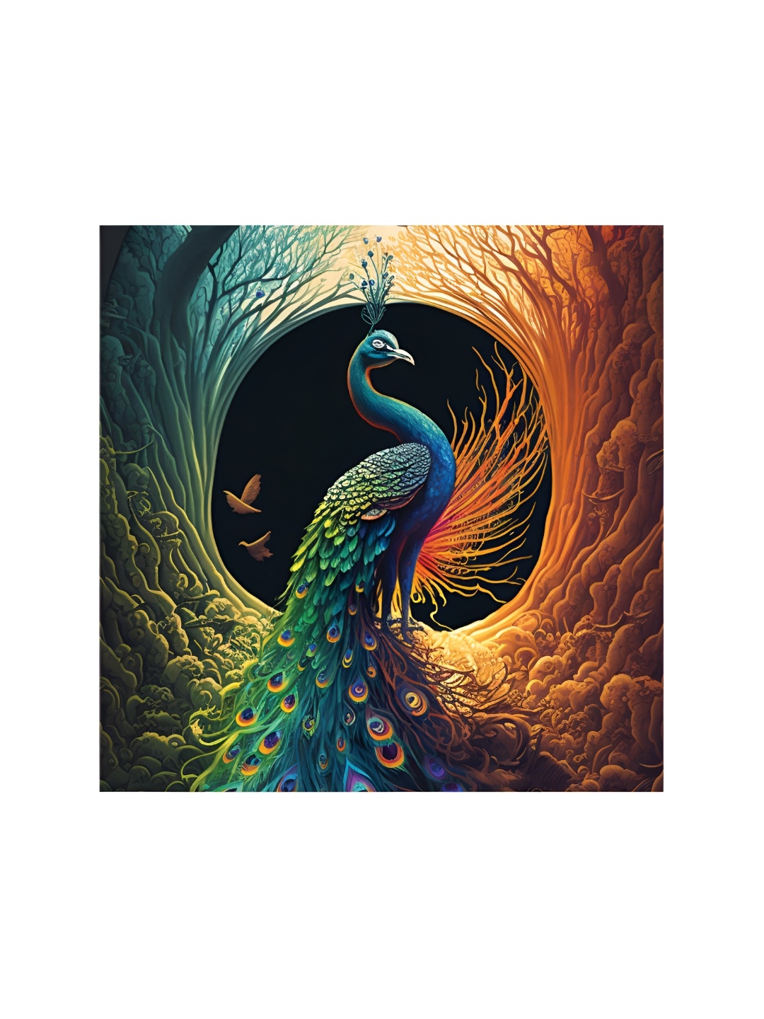 

HOOMDECO Green & Blue Peacock Printed Canvas Painting Wall Art
