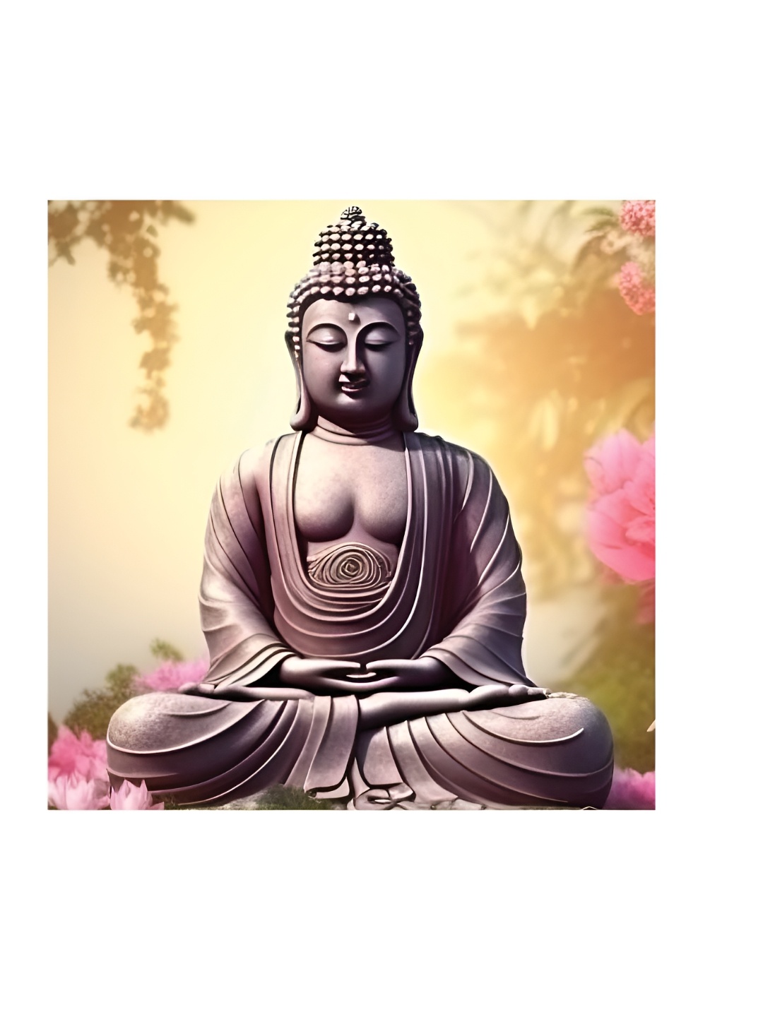 

HOOMDECO Bronze Toned & Pink Lord Buddha Canvas Painting Wall Art