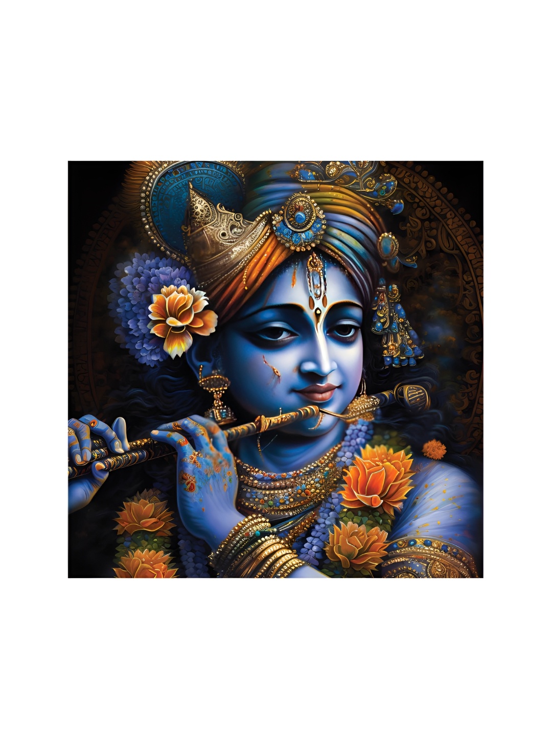 

HOOMDECO Blue & Orange Lord Krishna Canvas Painting Wall Art