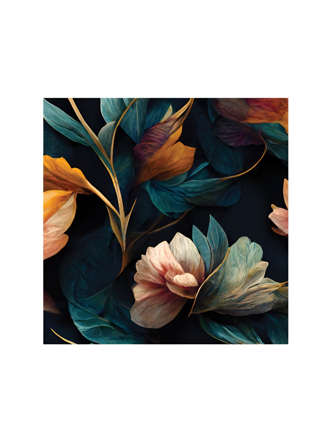 

HOOMDECO Peach & Blue Floral Printed Canvas Painting Wall Art