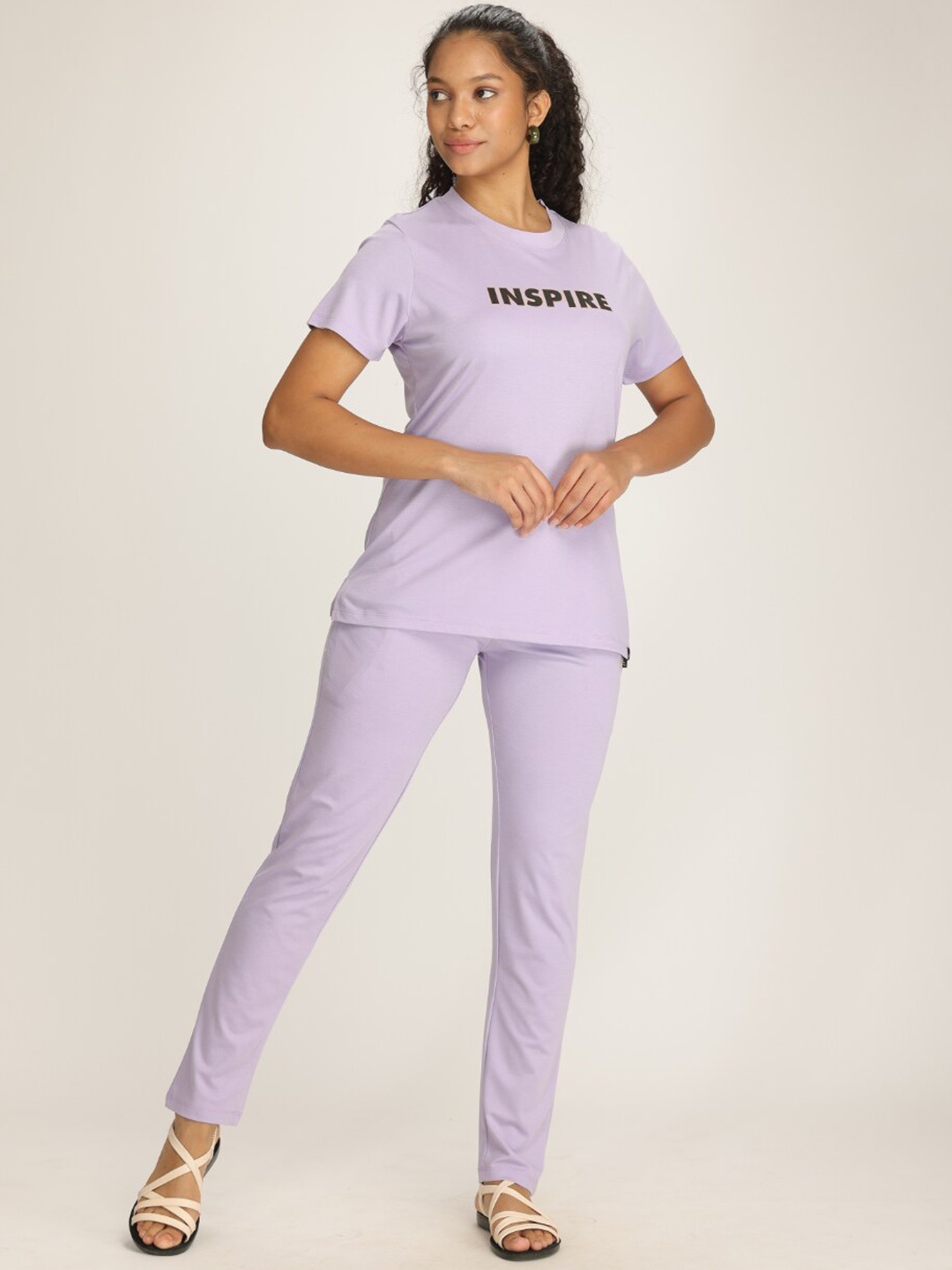 

TITTLI Typography Printed T-Shirt & Trouser, Lavender