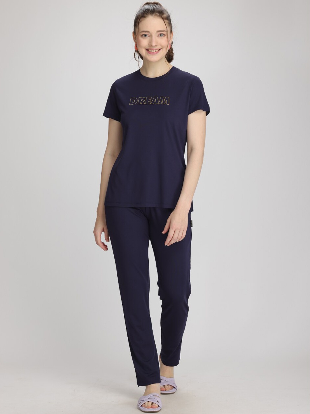 

TITTLI Typography Printed T-Shirt & Trouser, Navy blue