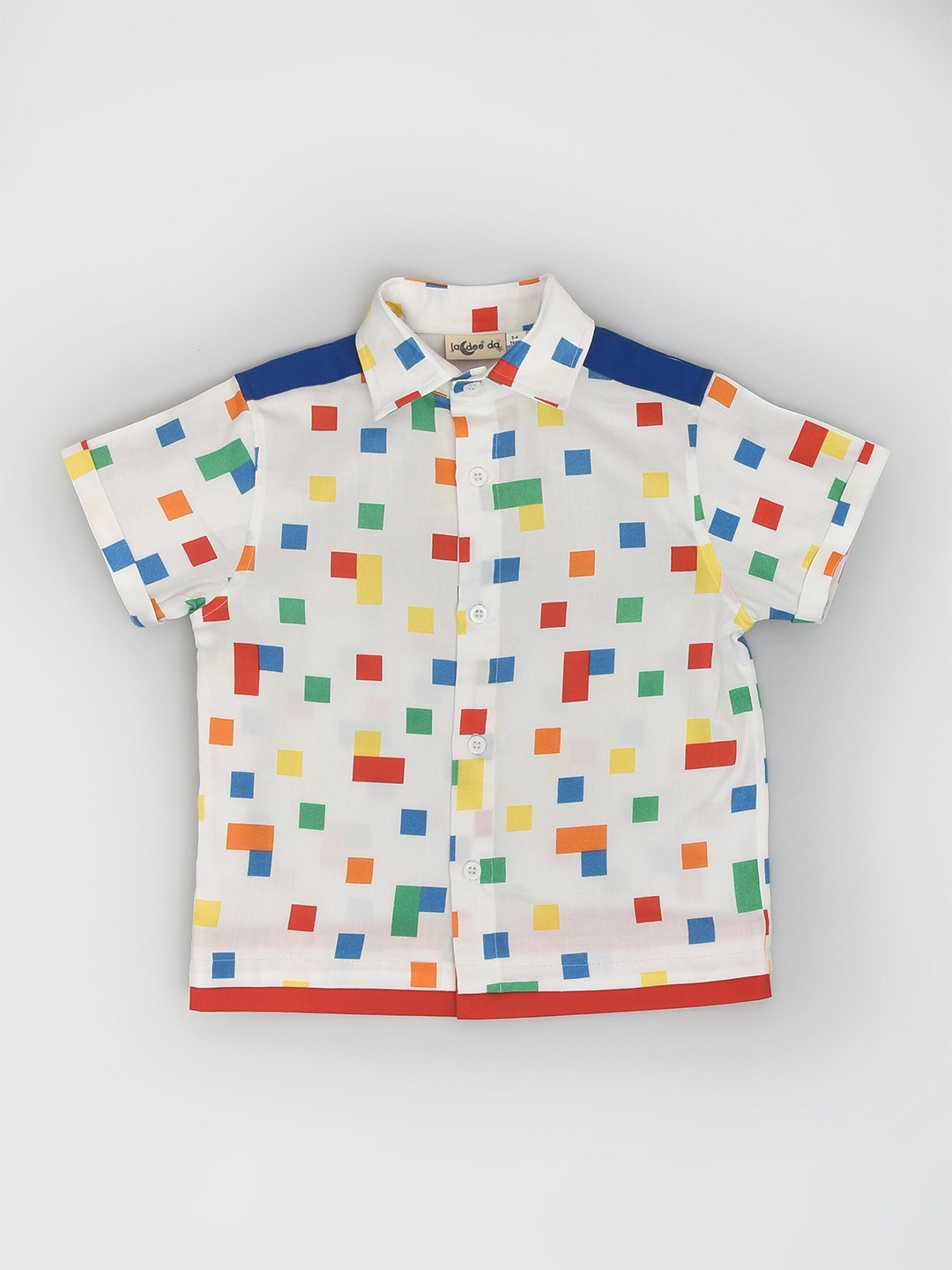 

BAESD Boys Geometric Printed Spread Collar Cotton Shirt, White