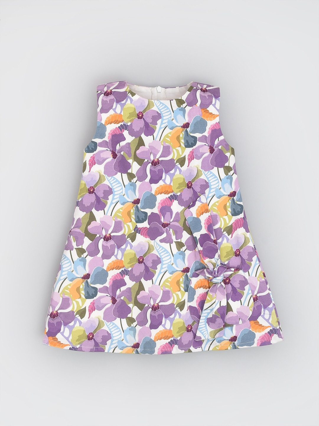 

BAESD Girls Floral Printed Cotton Round Neck Opaque A-Line Mini Dress, Purple
