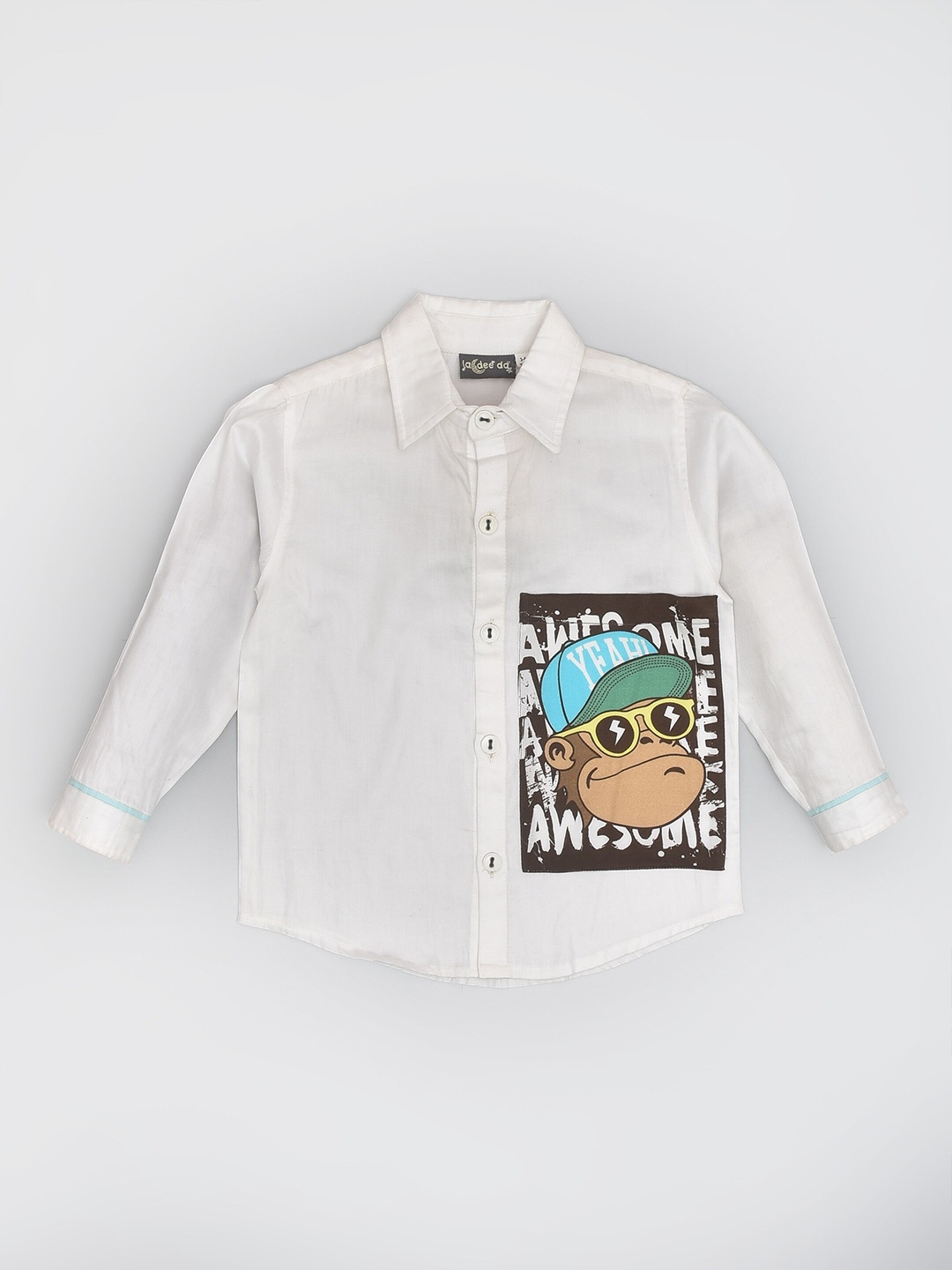 

BAESD Boys Graphic Printed Monkey Pocket Pure Cotton Casual Shirt, White