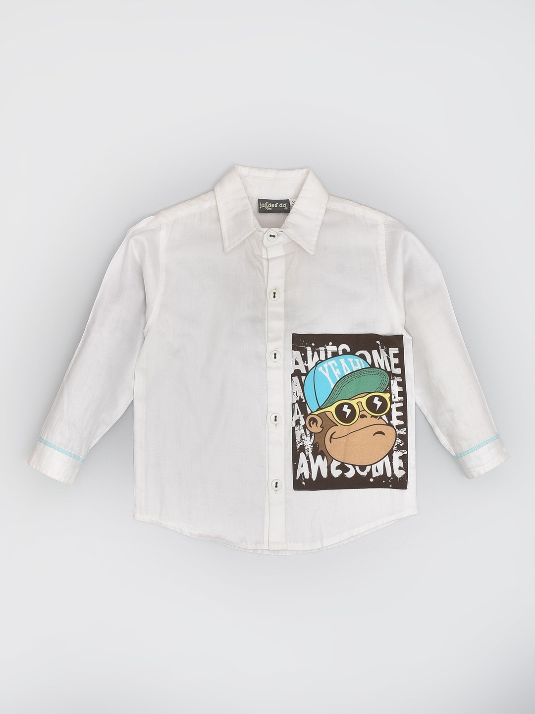 

BAESD Boys Graphic Printed Monkey Pocket Pure Cotton Casual Shirt, White