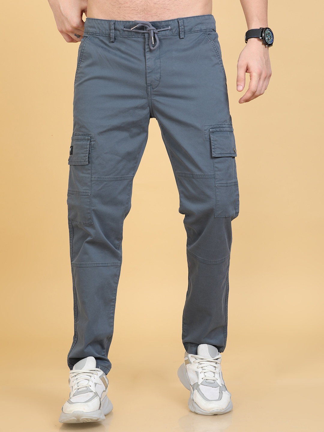 

Reslag Men Mid-Rise Cotton Cargos Trouser, Grey