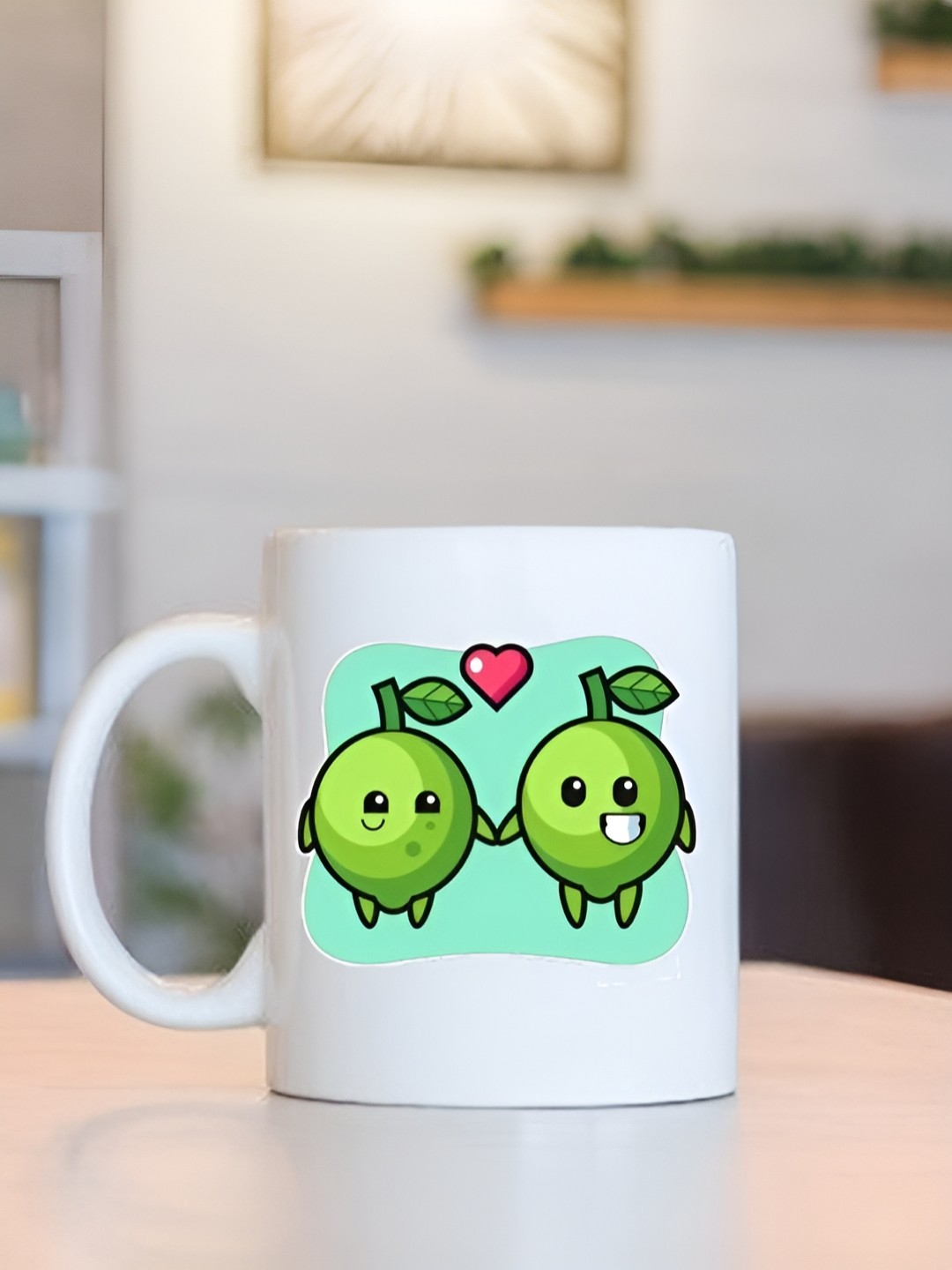 

Frizka White & Green Dishwasher and Microwave Safe Printed Glossy Mugs 320 ml
