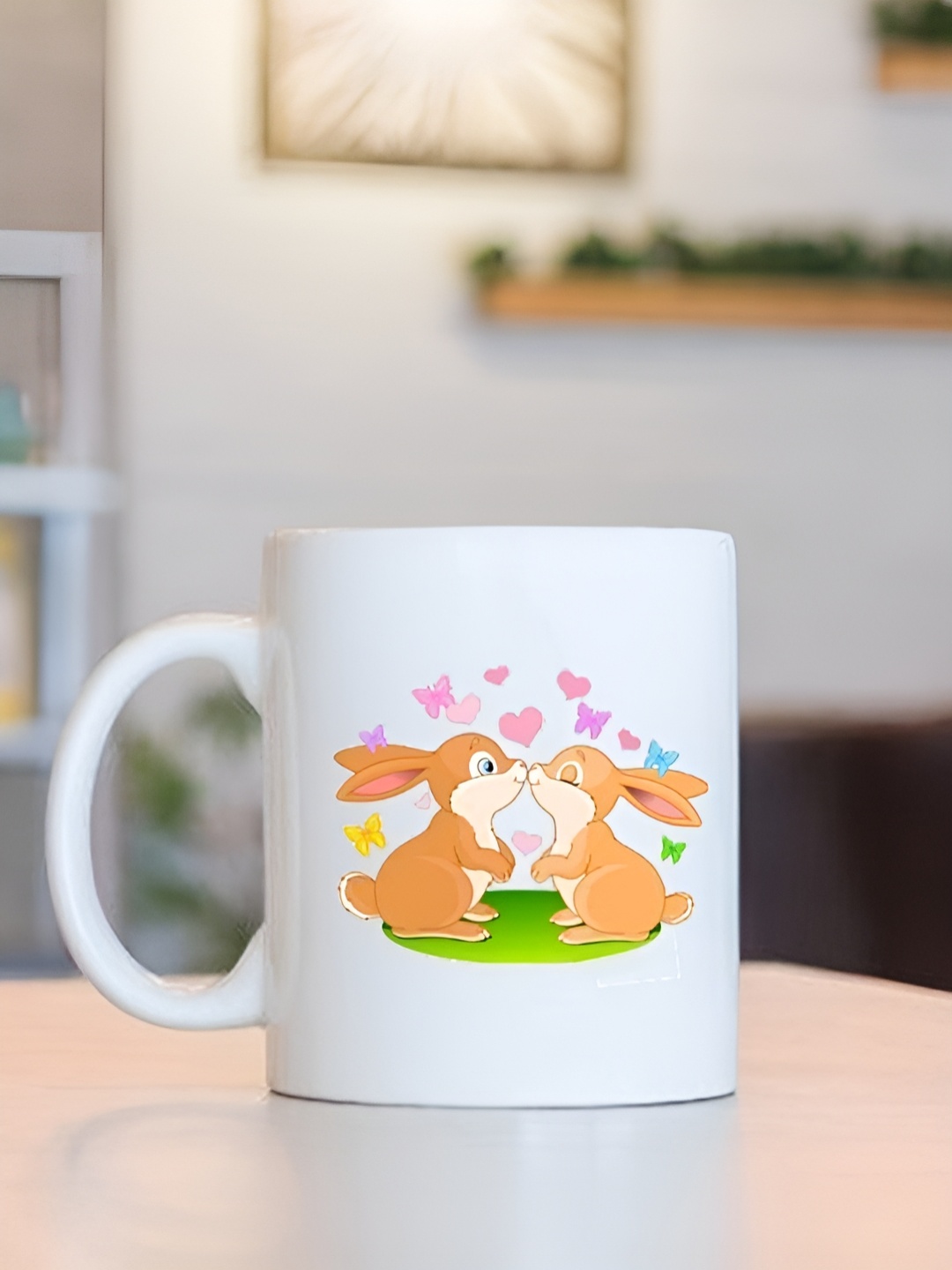 

Frizka White & Brown Dishwasher and Microwave Safe Printed Glossy Mugs 320 ml