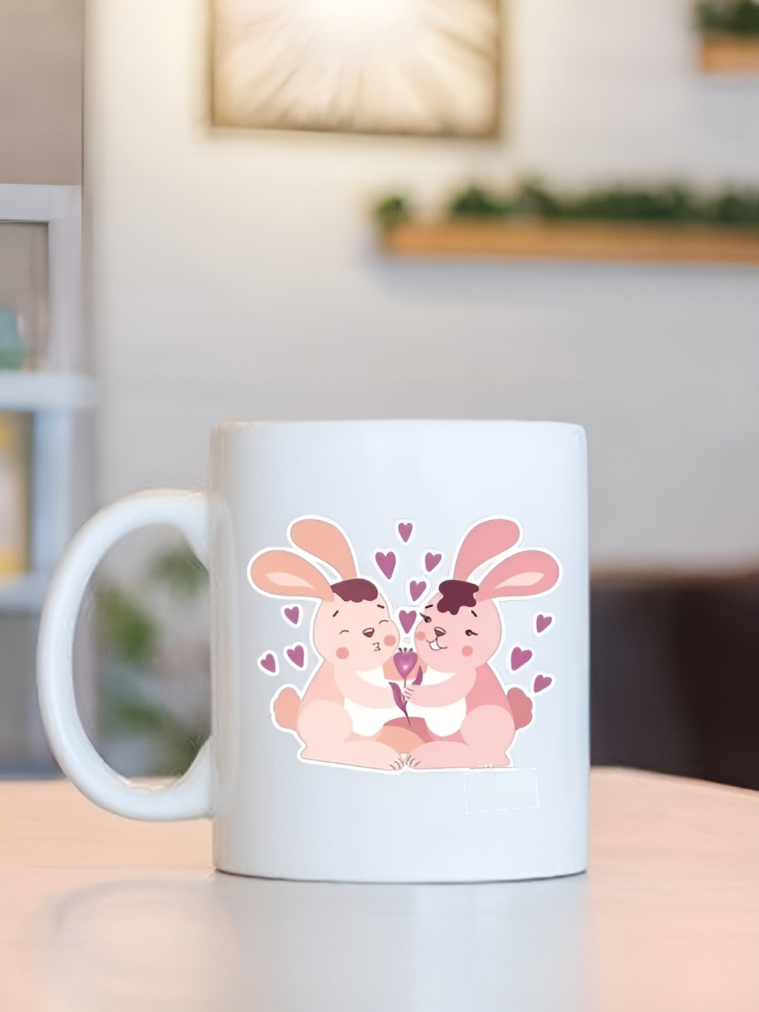 

Frizka White & Pink Dishwasher and Microwave Safe Printed Glossy Mugs 320 ml