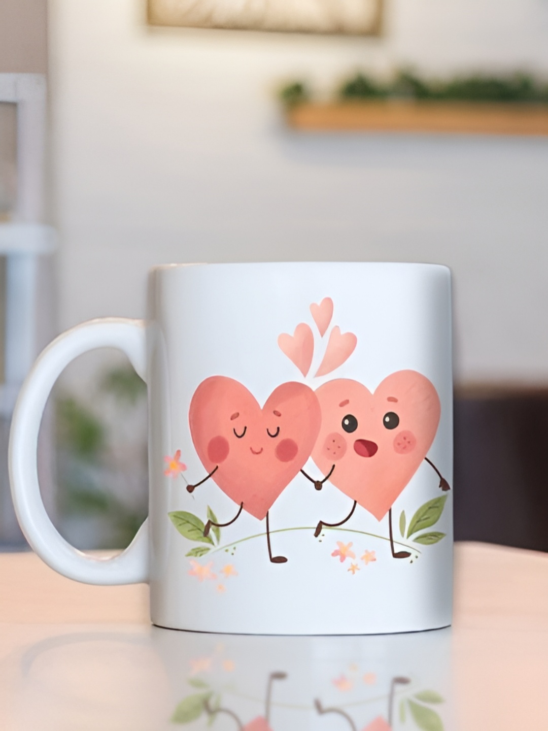 

Frizka White & Pink Dishwasher and Microwave Safe Printed Glossy Mugs 320 ml
