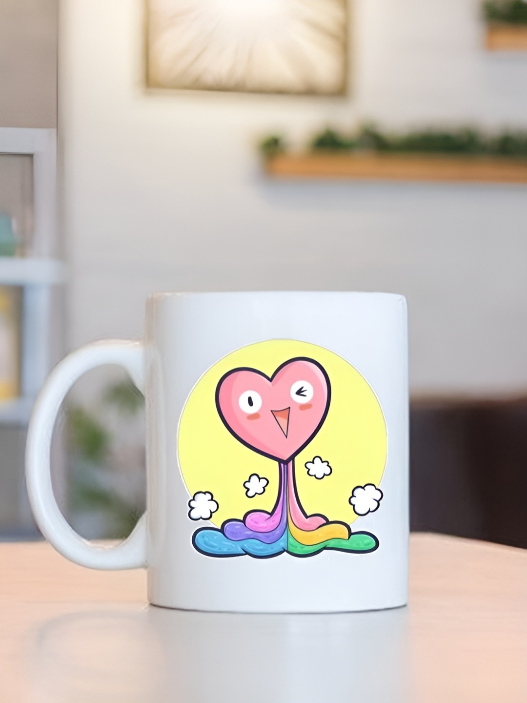 

Frizka White & Yellow Dishwasher and Microwave Safe Printed Glossy Mugs 320 ml