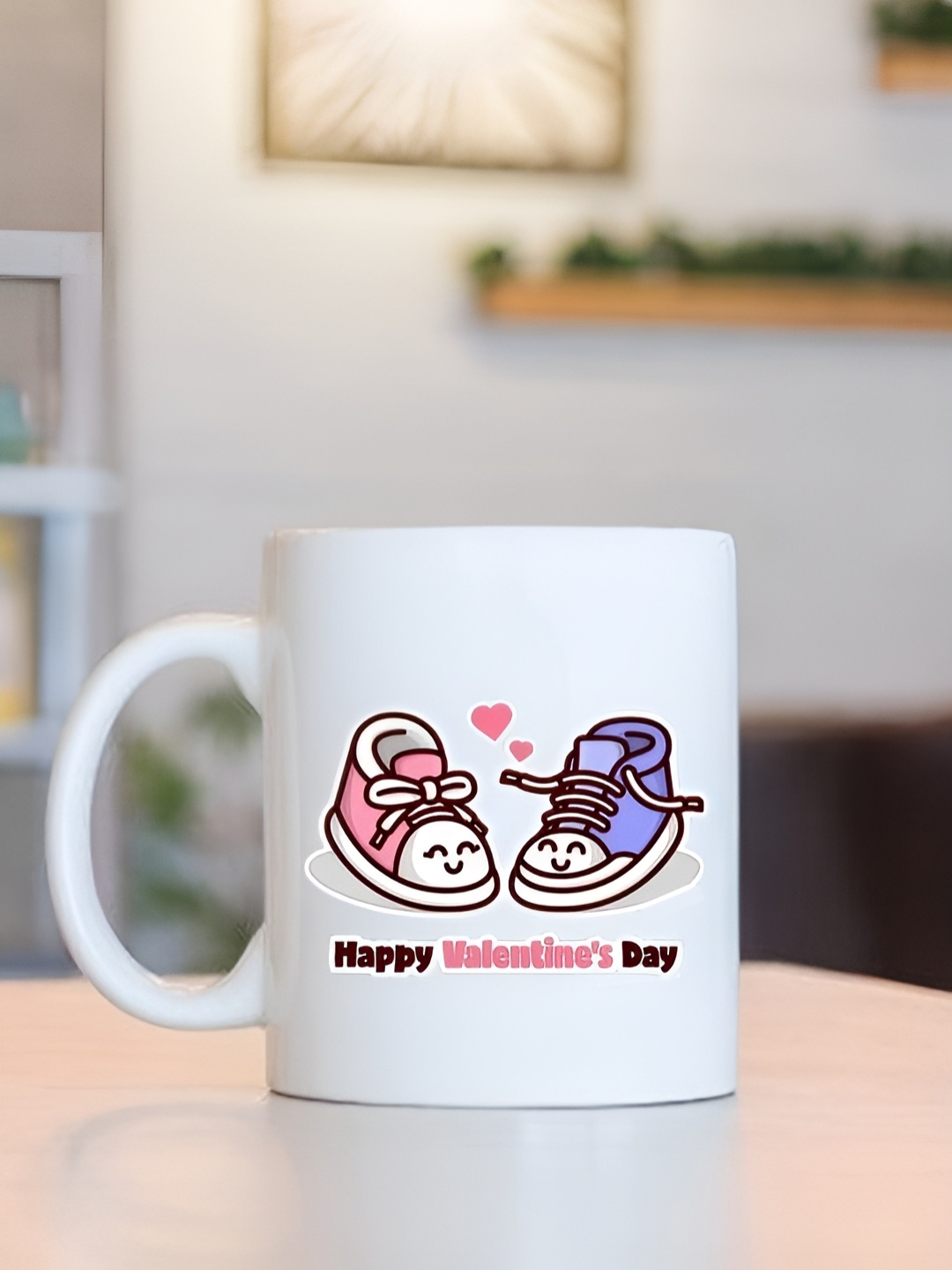 Frizka White & Pink Dishwasher and Microwave Safe Printed Glossy Mugs 320 ml