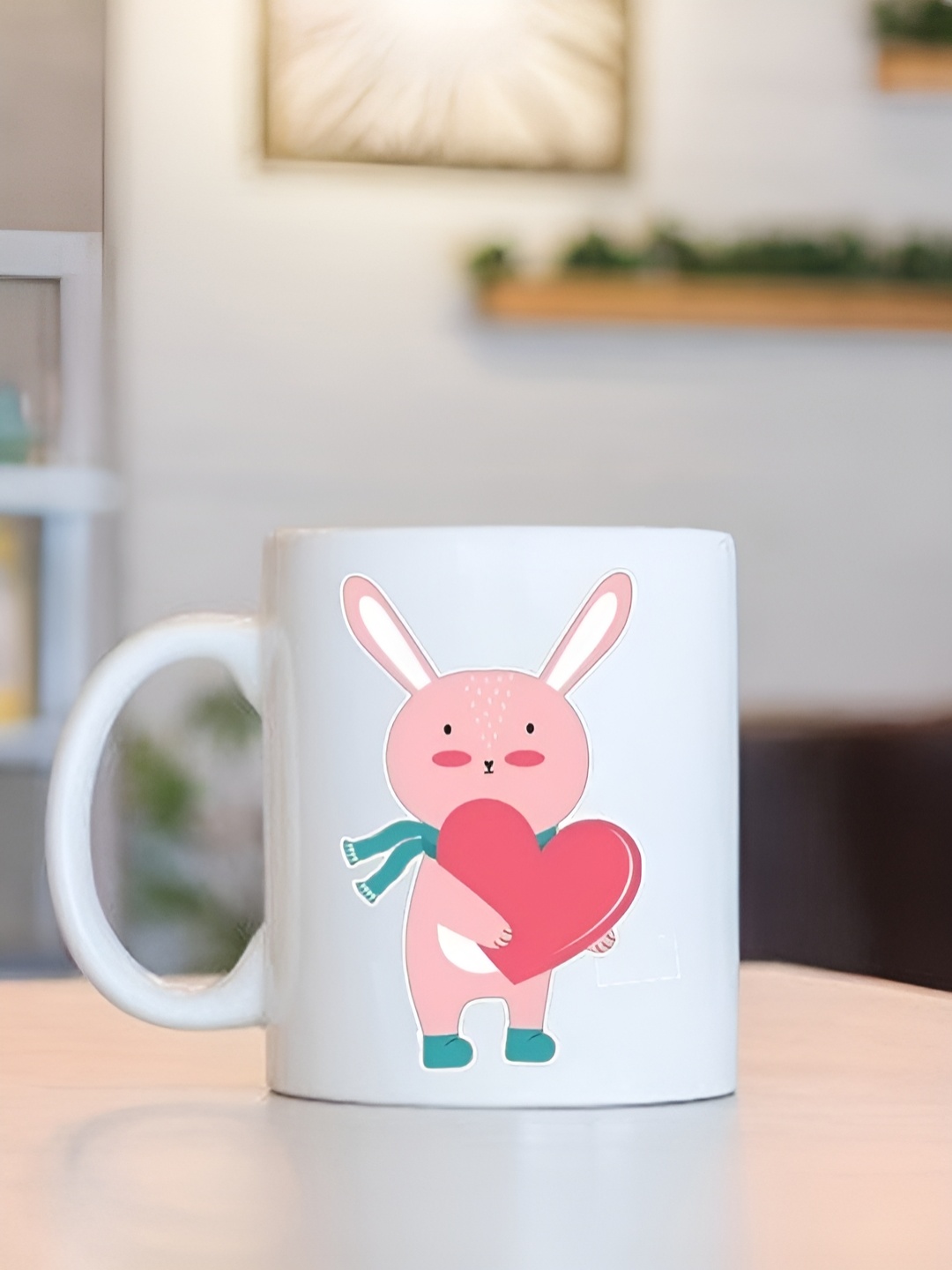 

Frizka White & Pink Dishwasher and Microwave Safe Printed Glossy Mugs 320 ml