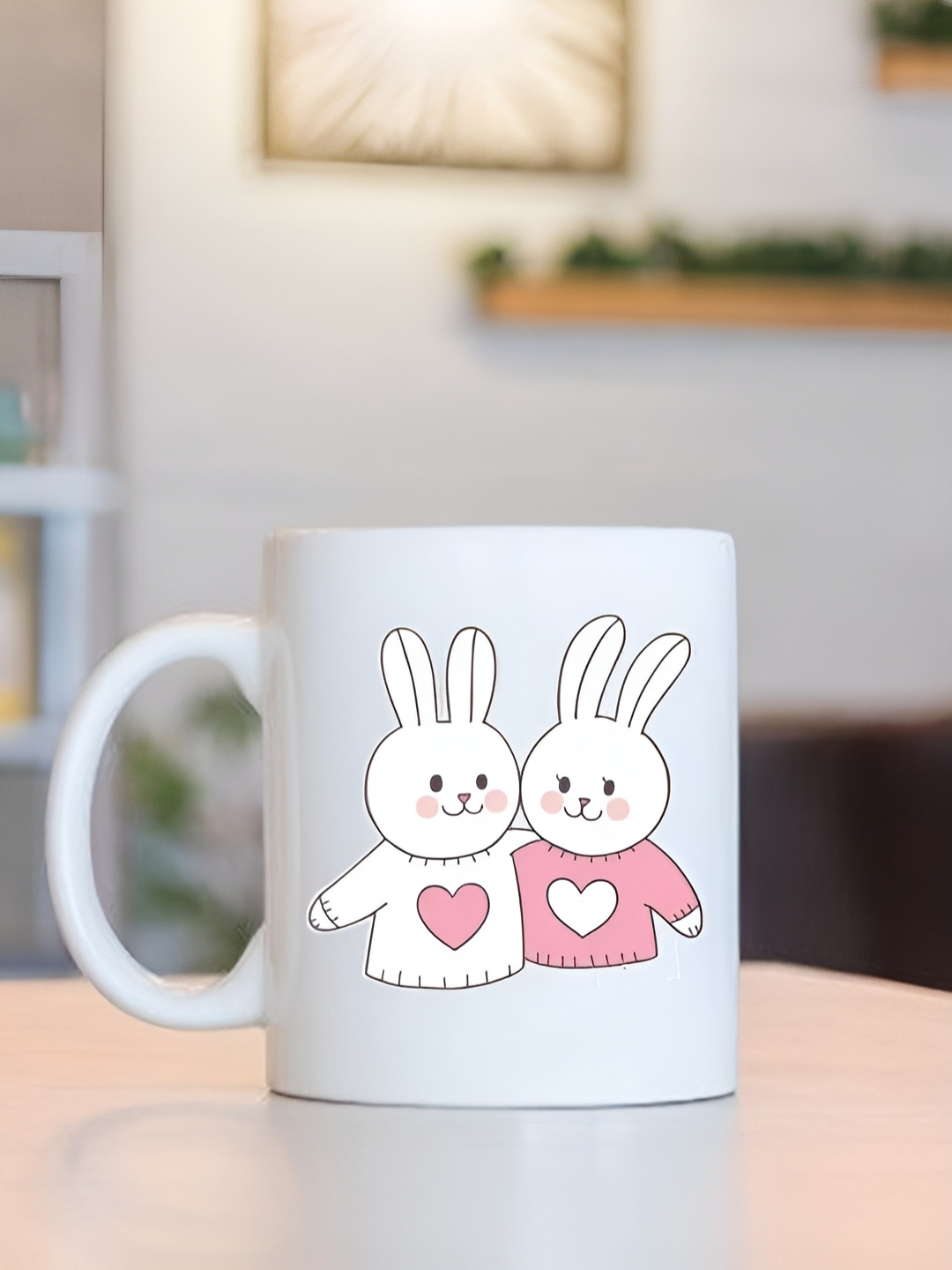 

Frizka White & Pink Dishwasher and Microwave Safe Printed Glossy Mugs 320 ml
