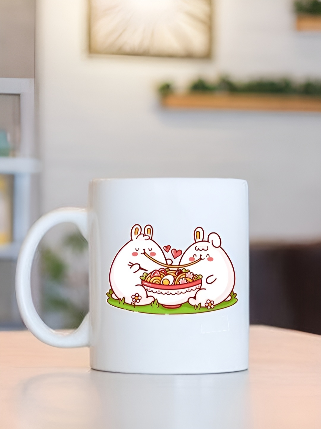

Frizka White & Green Dishwasher and Microwave Safe Printed Glossy Mugs 320 ml