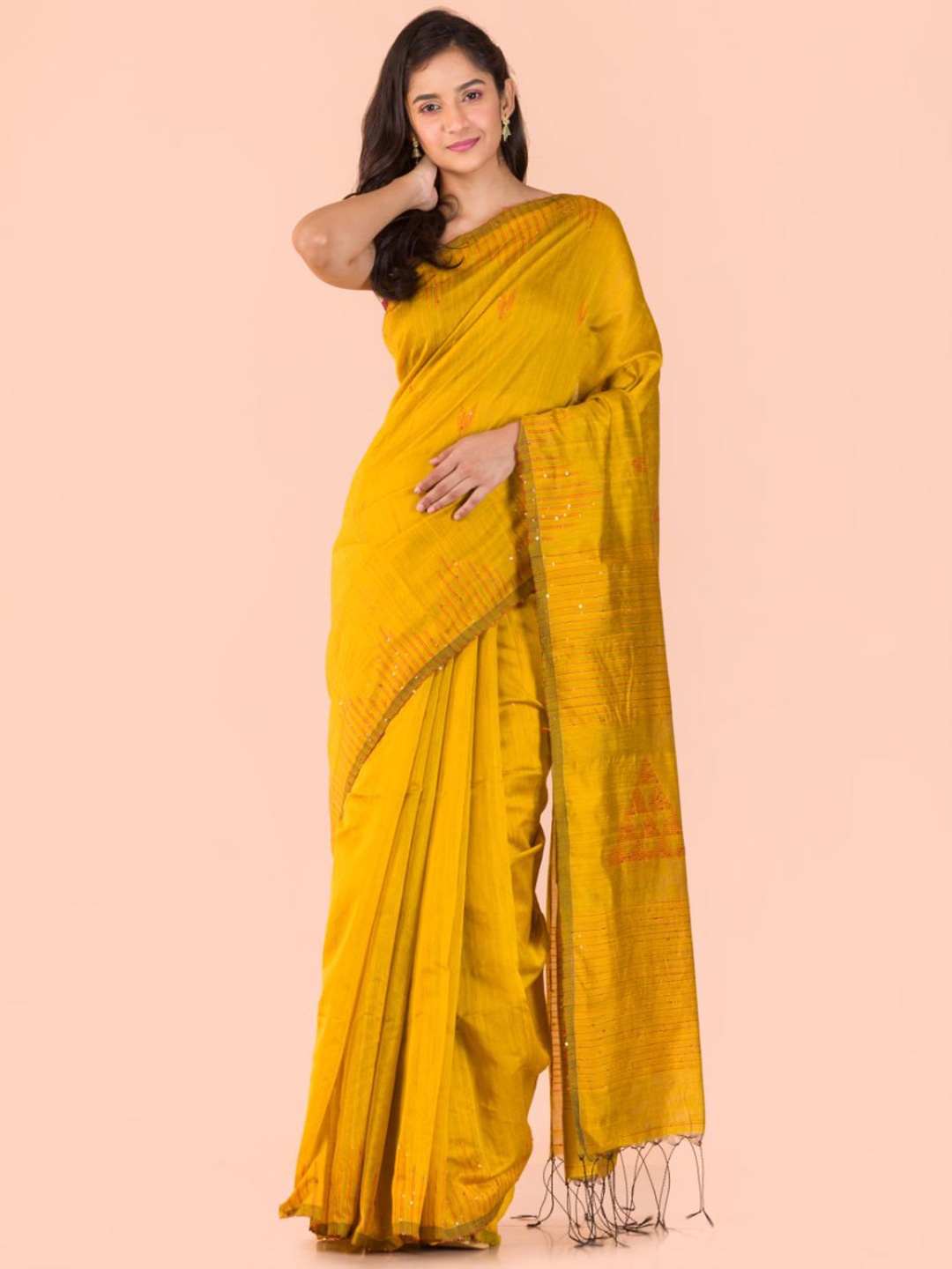 

Angoshobha Geometric Woven Design Saree, Yellow