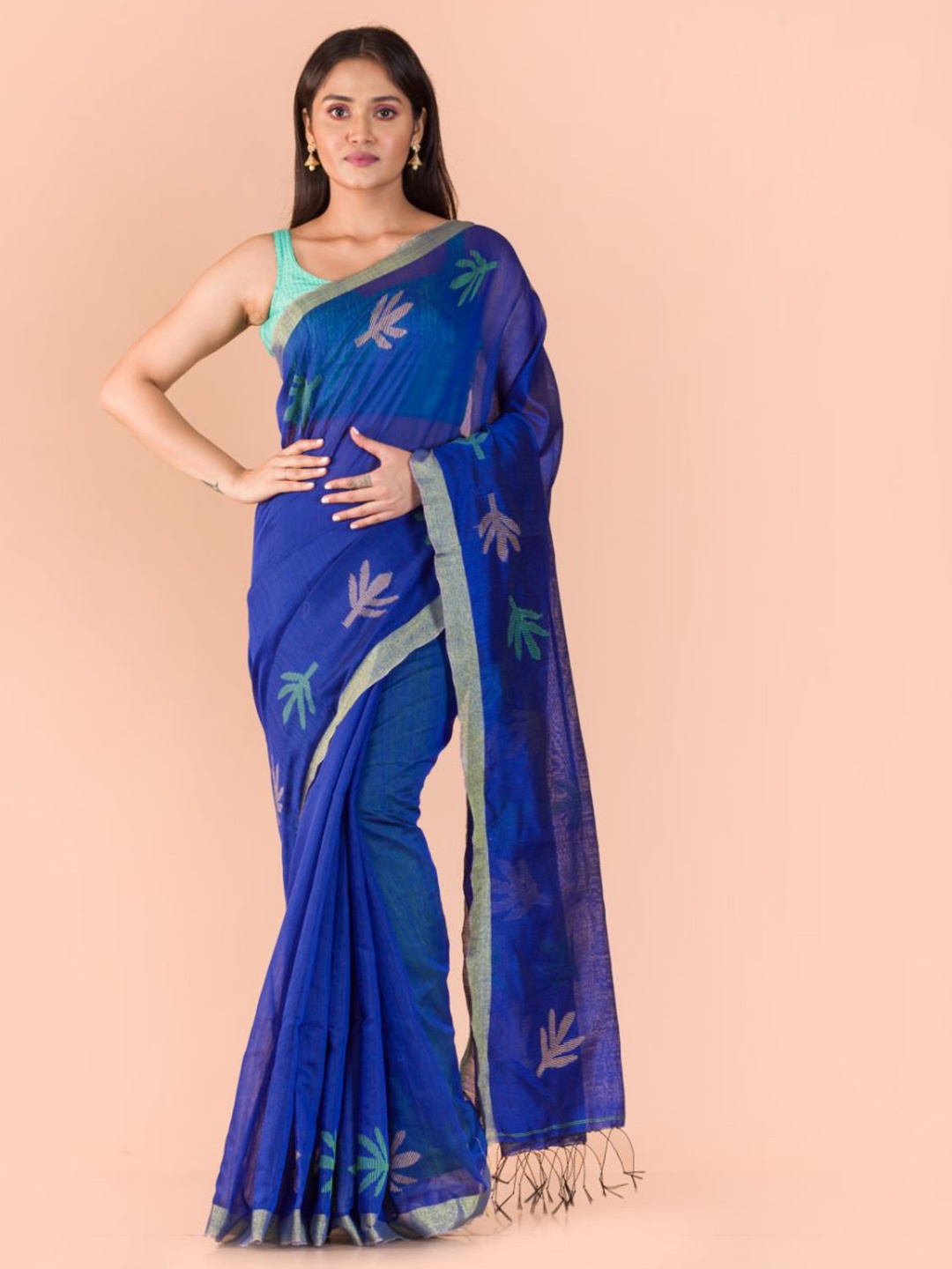 

Angoshobha Floral Woven Design Jamdani Saree, Blue