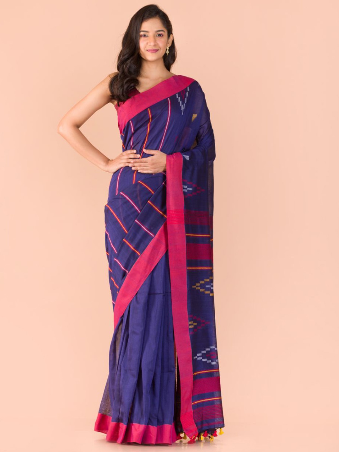 

Angoshobha Striped Woven Design Pure Cotton Saree, Blue