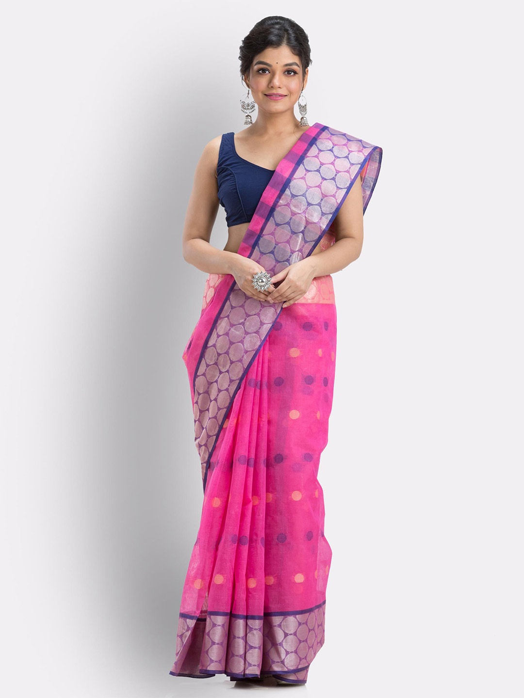 

Angoshobha Geometric Woven Design Zari Pure Cotton Saree, Pink