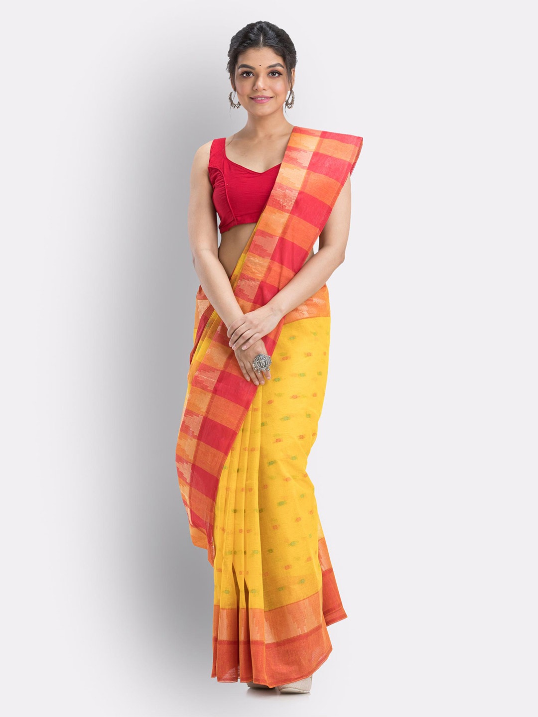 

Angoshobha Ethnic Woven Design Pure Cotton Saree, Yellow