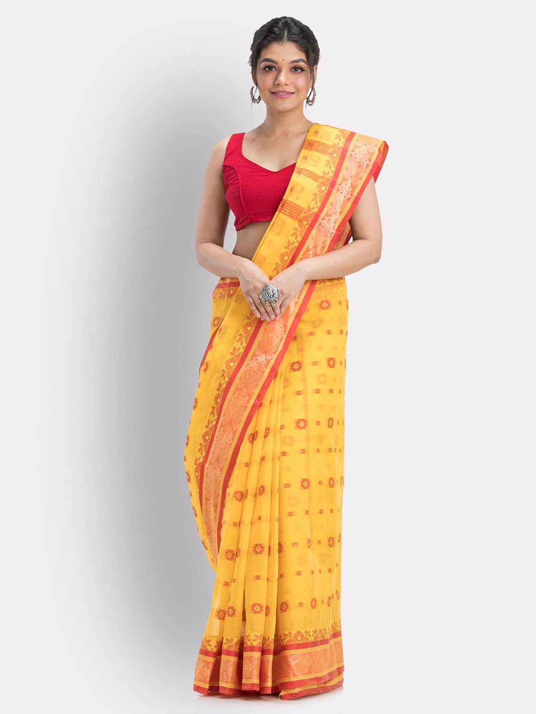 

Angoshobha Floral Woven Design Pure Cotton Saree, Yellow